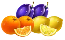 Clover Smash plums, oranges and lemon symbols